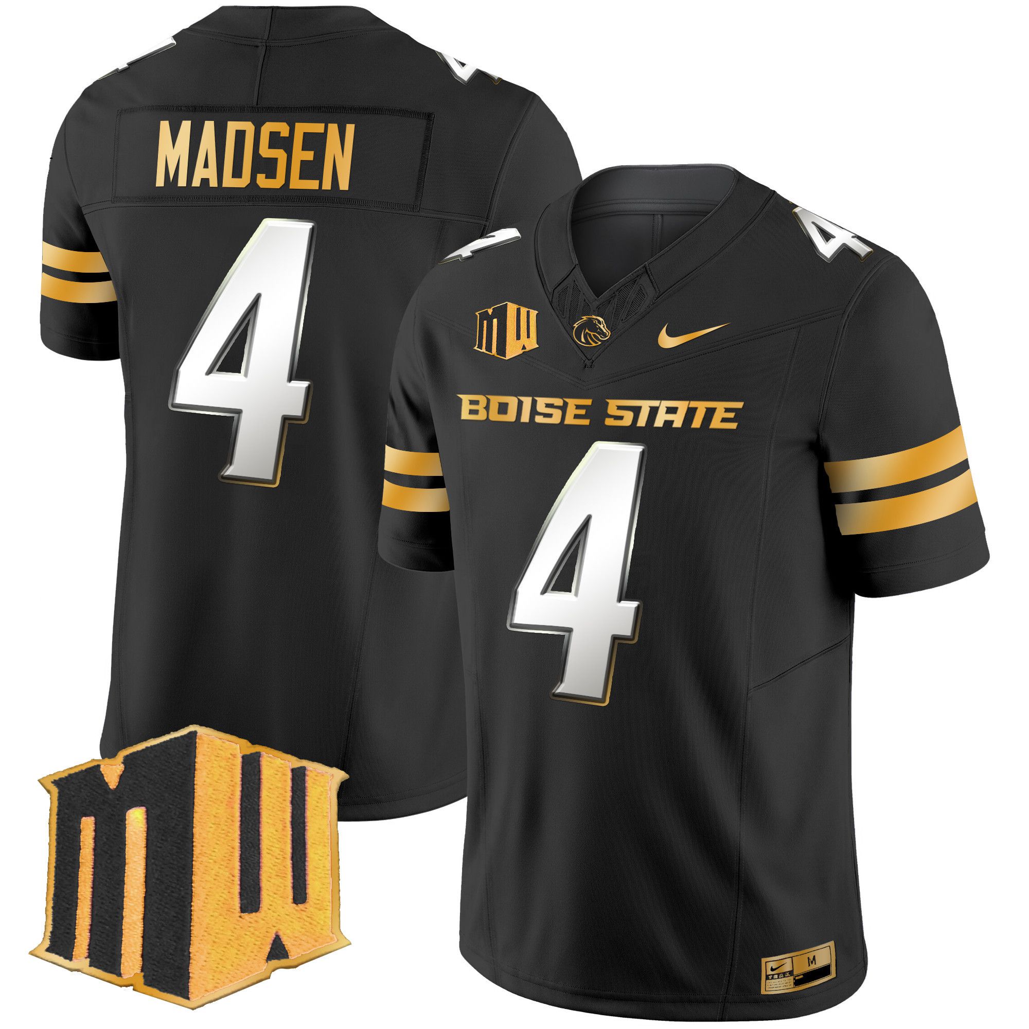 Men Boise State Broncos #4 Madsen Black Nike 2024 Gold Vapor Limited NCAA Jersey